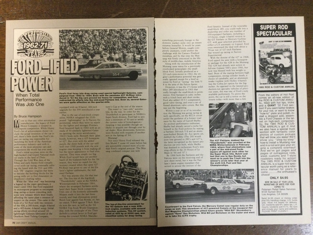 Misc 6486 Article The Performance Years 1962 to 1971 Ford Power Performance 3pg