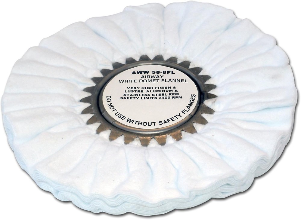 White flannel airway buffing wheels for polishers.
