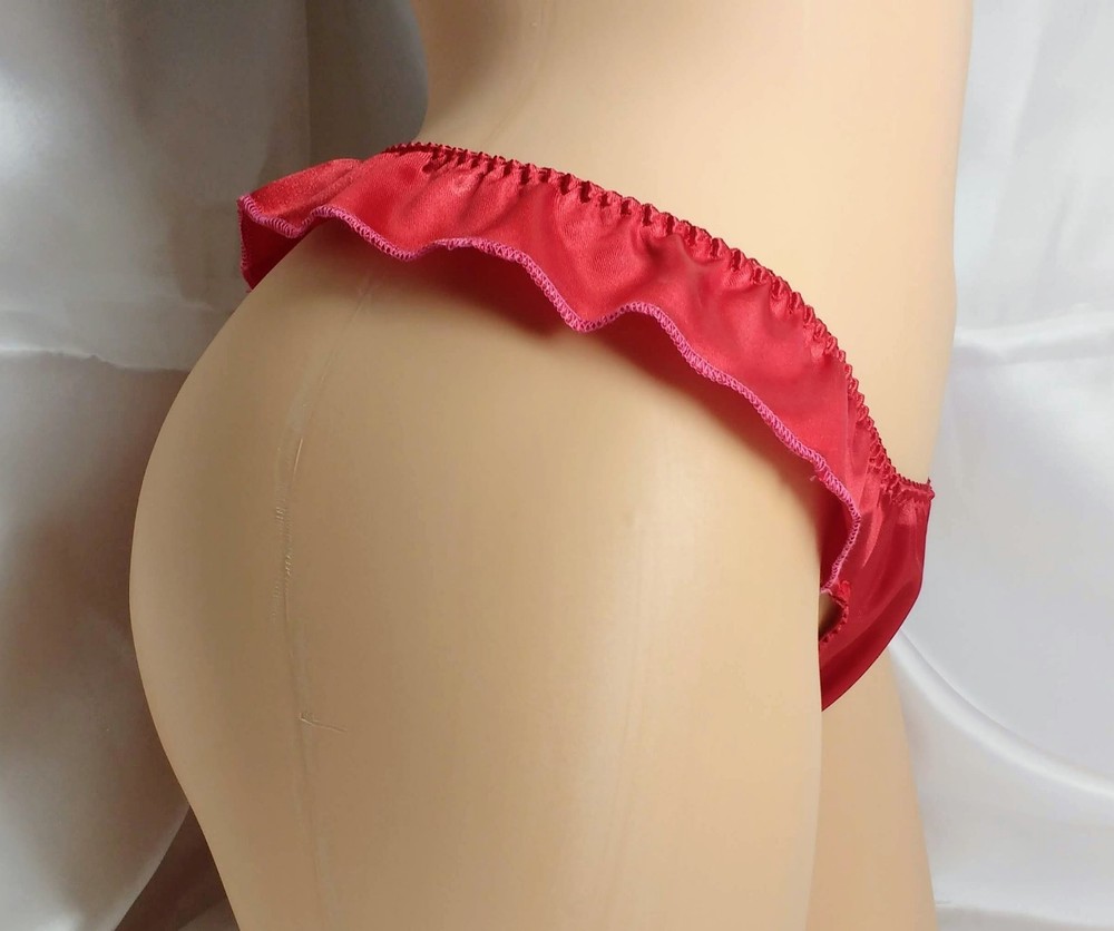 Red Satin Flutter thong panties VTG style