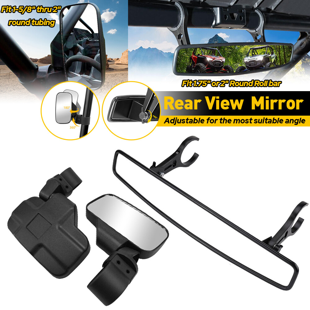 Universal UTV Rear Mirror View Side + Center Mirror Set Adjustable 1.75"-2"
