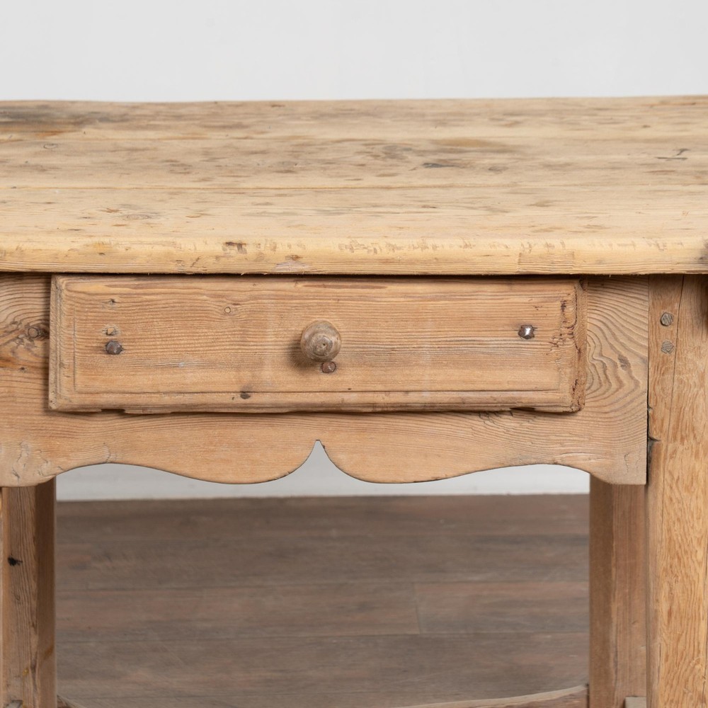19th Century Rustic Pine Side Table with Single Drawer