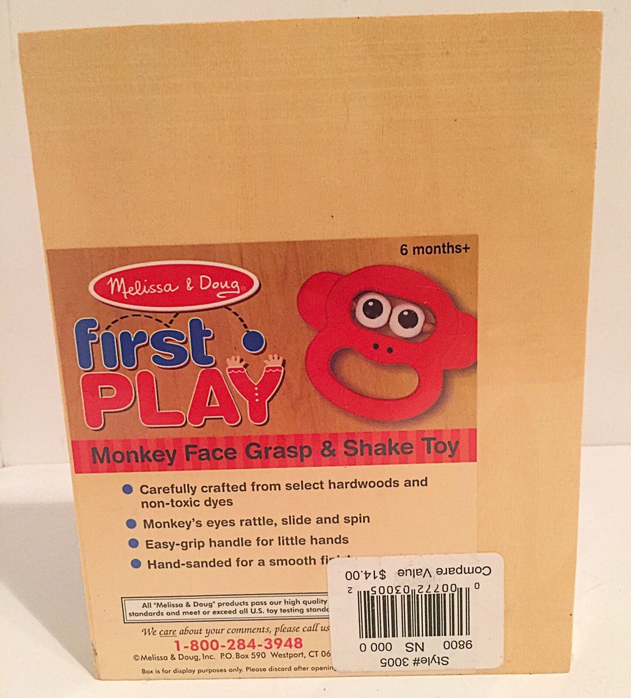 Melissa & Doug First Play Monkey Face Grasp & Shake Toy New Style #3005