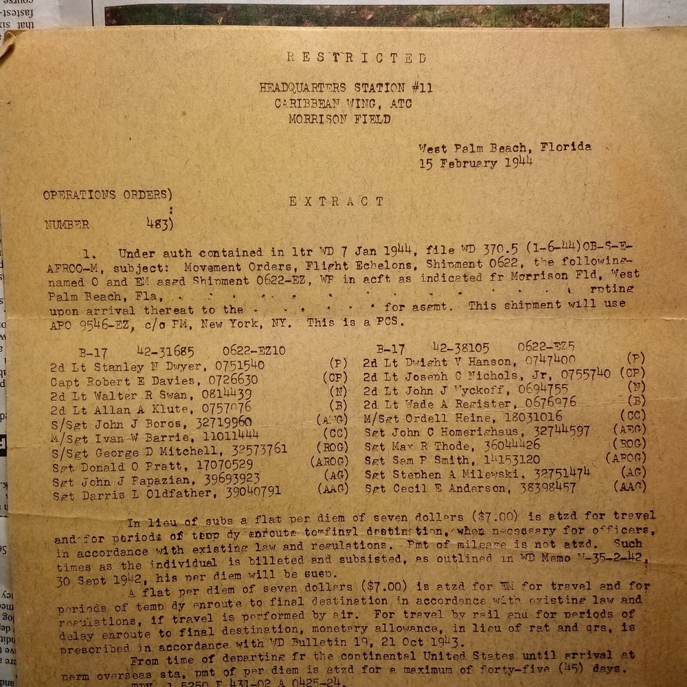 WWII OPERATIONS ORDERS Restricted 1944 Caribbean Wing ATC Morrison Field WPB FL