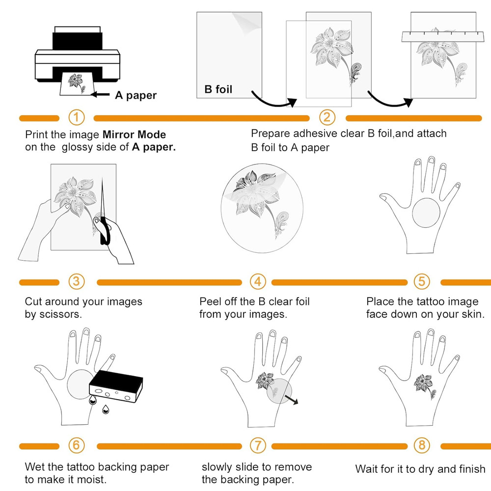 Printable Temporary Tattoo Paper 8.5"X11"-5 Sets for Inkjet Printer DIY Image...