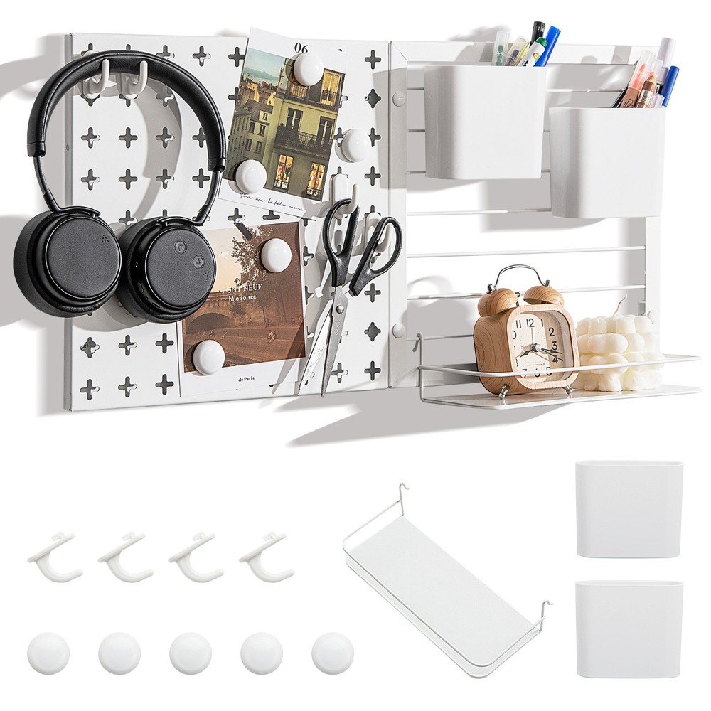 Pegboard Combination Wall Organizer Kit Display Panel Kits w/ Shelf & Hooks