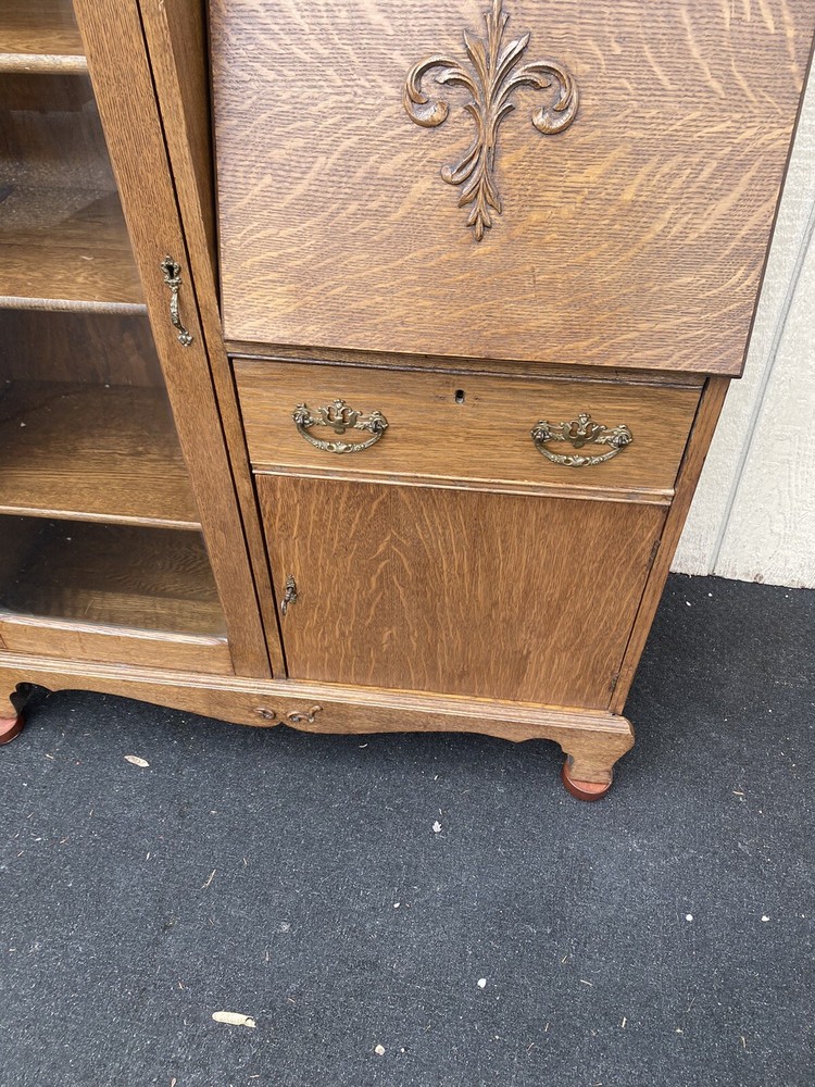 65325 Antique Oak Side By Side Bookcase Desk