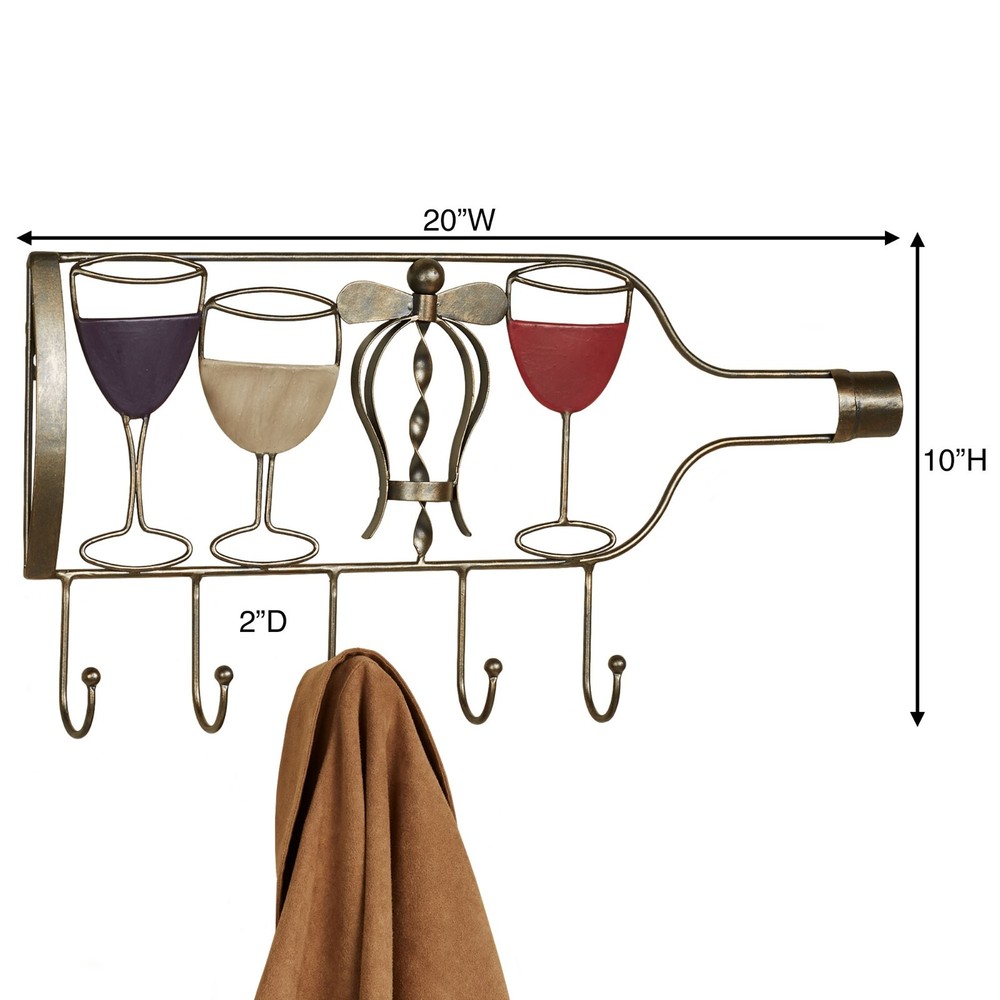Wine Bottle and Corkscrew Wall Rack Bronze Jacket Hook