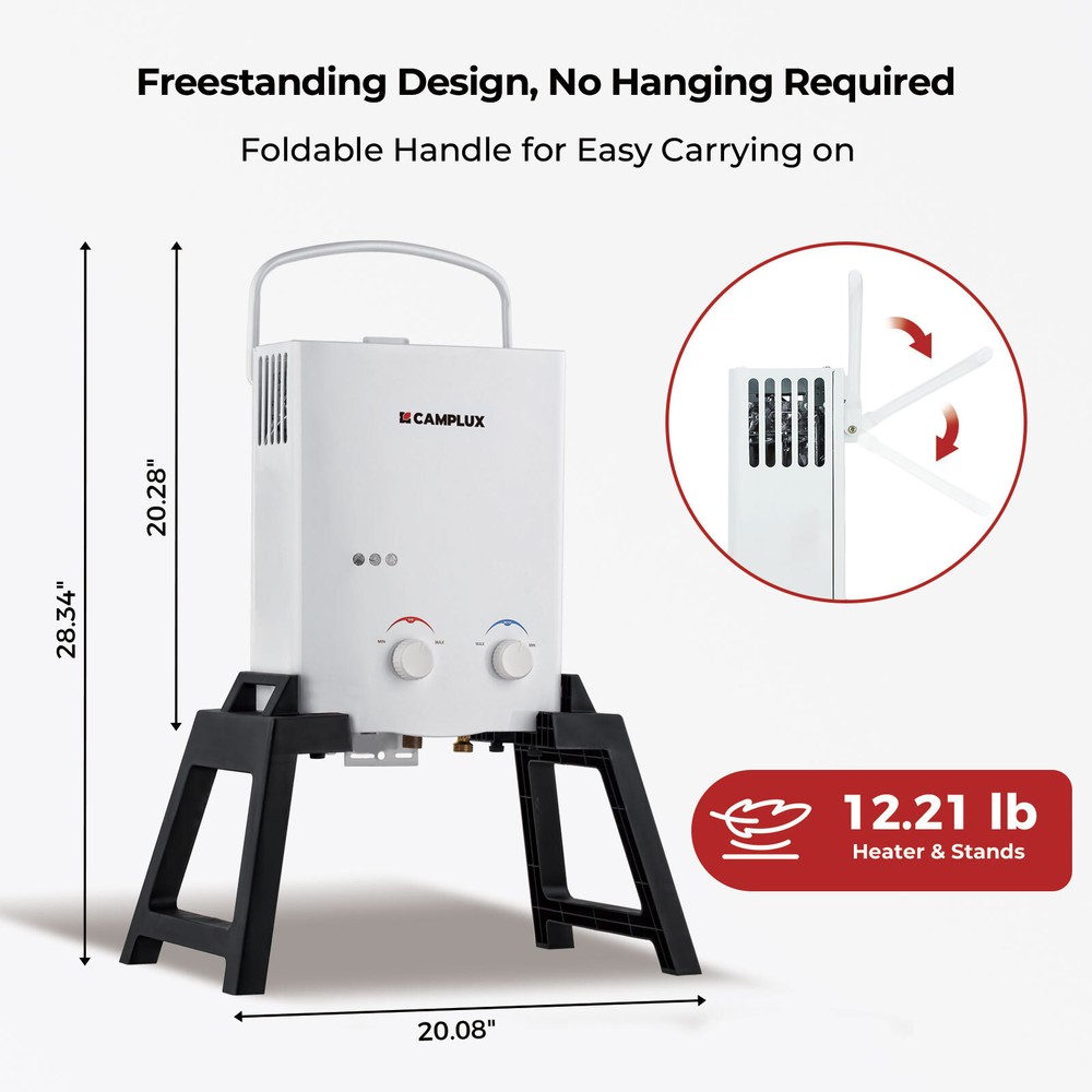 CAMPLUX Portable Gas Water Heater w/ Stand & Carry Bag Instant Hot Camp Shower