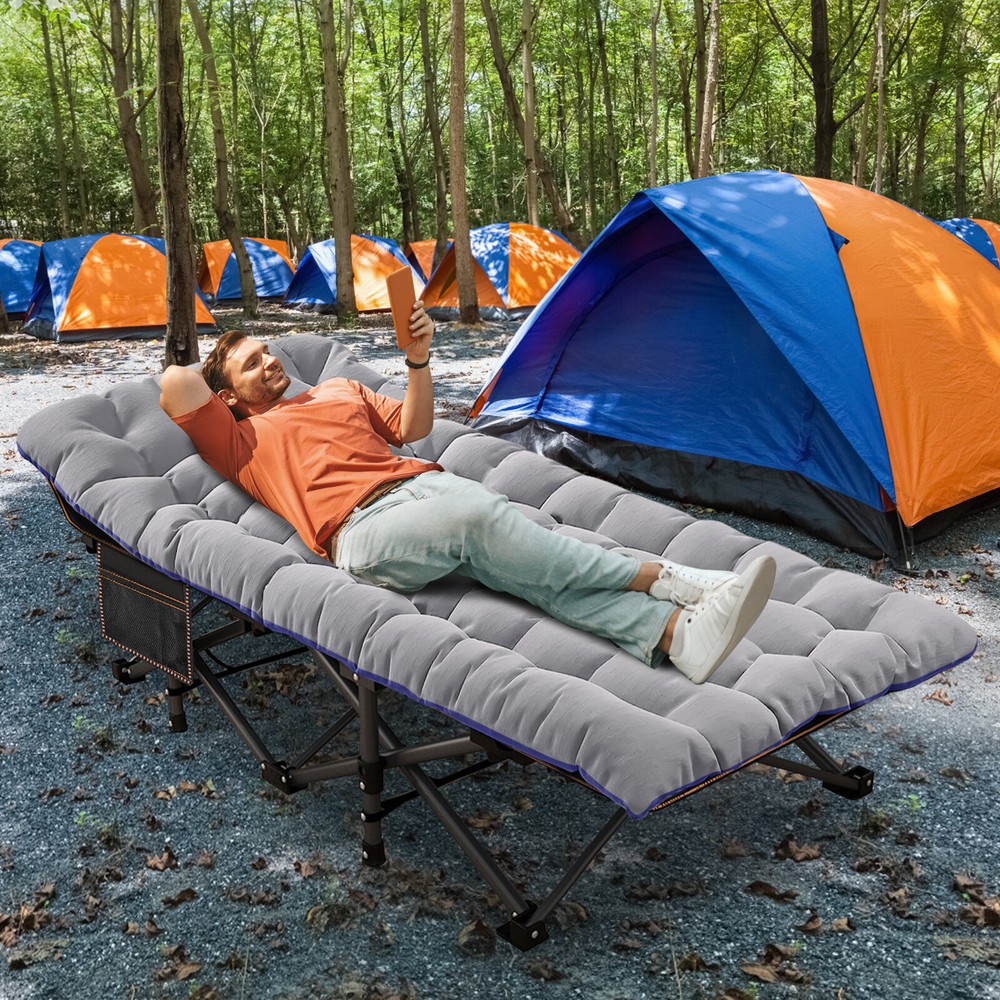 NAIZEA Extra-Wide Folding Camping Cot, Quiet Sleeping Cot With Side Pocket XXL