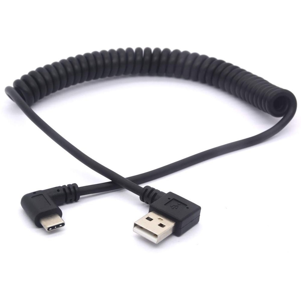 Coiled USB C Cable Right Angle USB 2.0 to Type C Fast Charging Lead Wire