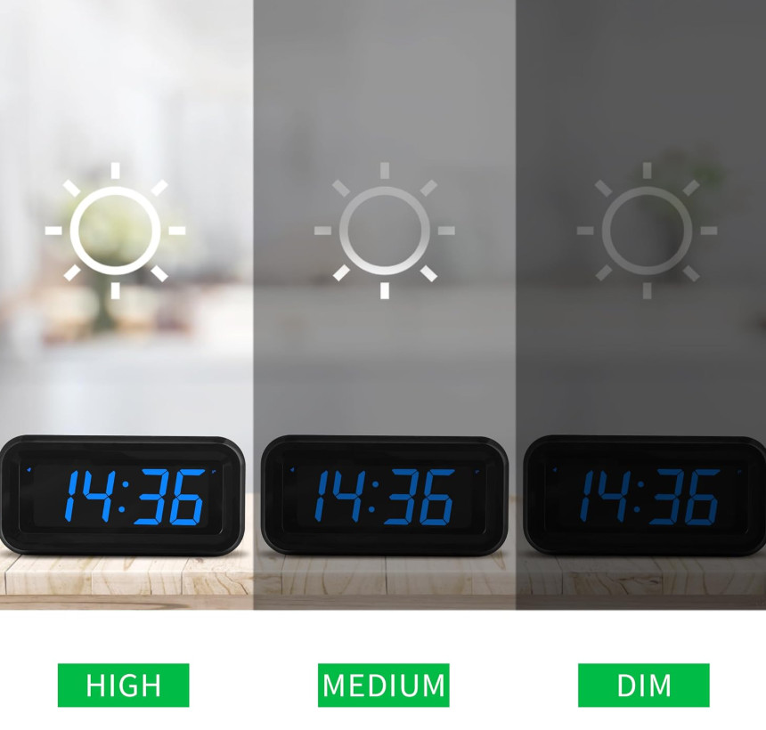 Alarm Clock, Digital Clock, Constantly 1.2'' LED Blue Digits Display, Battery Po
