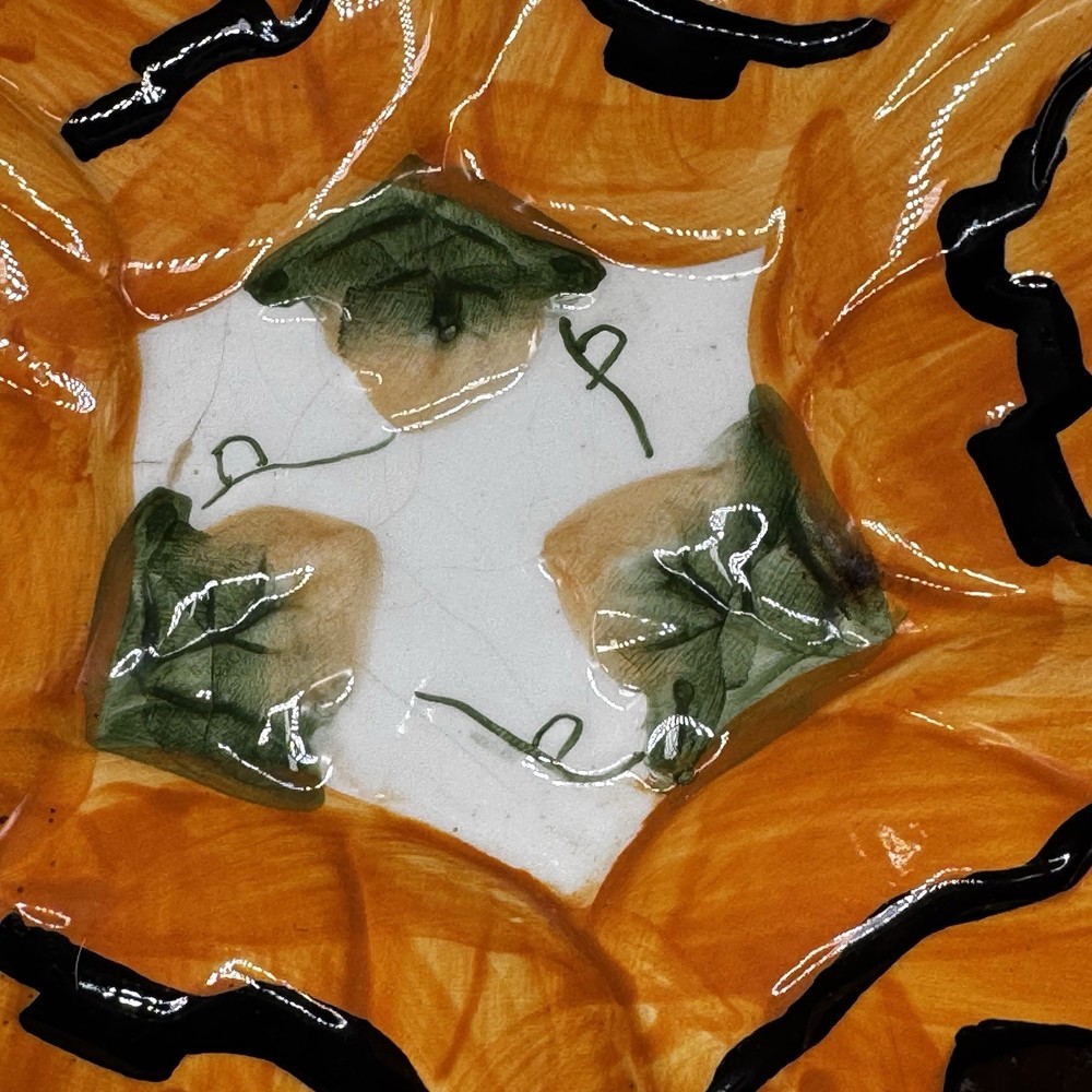 World Bazaar Halloween Ceramic Pumpkin 9" Candy Dish Jack O Lantern