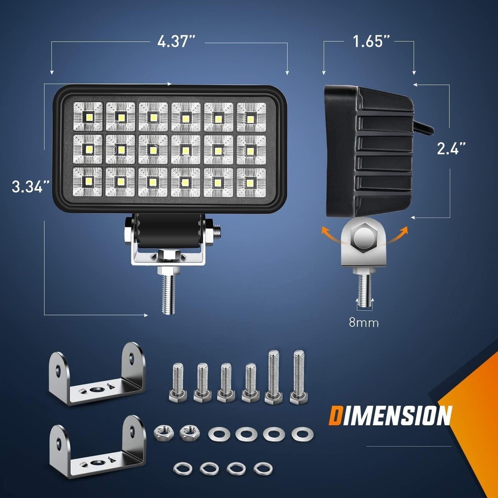 LED Work Light W/Integrated Toggle Switch, 2PCS 36W 150° Flood