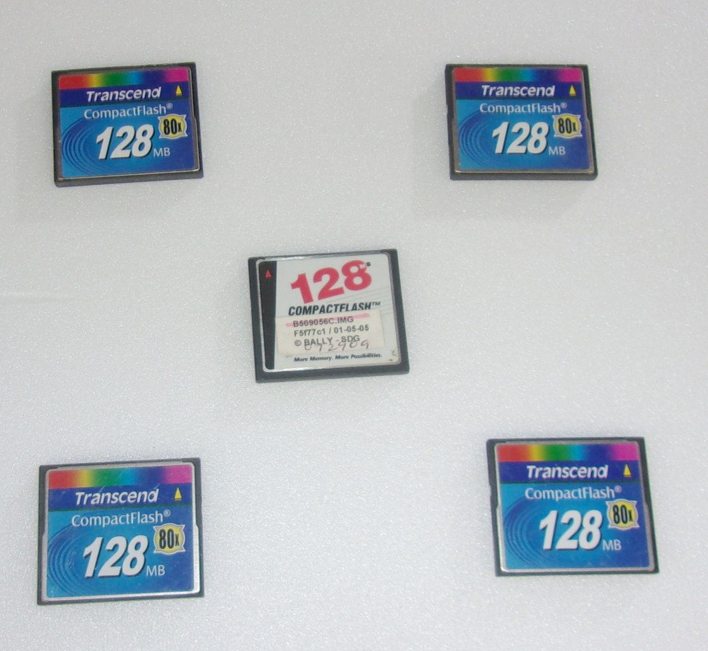 128 MB CF CARD (PACK OF 5 CARDS) (RANDOM SOFTWARE SYSTEM PULLS) - FREE SHIPPING