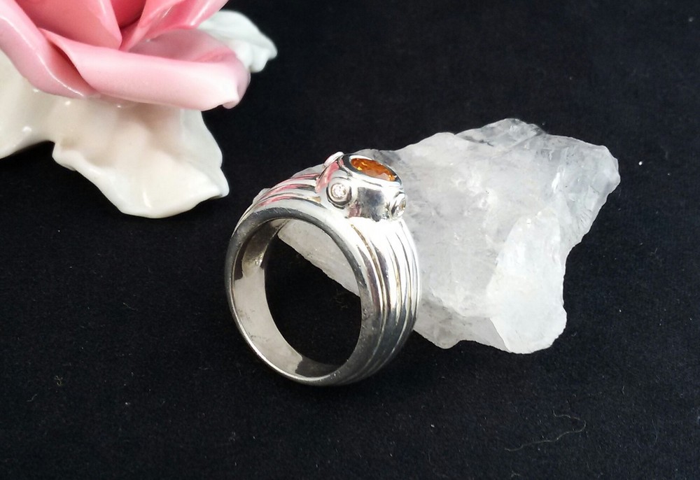 Silver ring gemstone ring silver 925 citrine, size 54 (17.2 mm Ø)