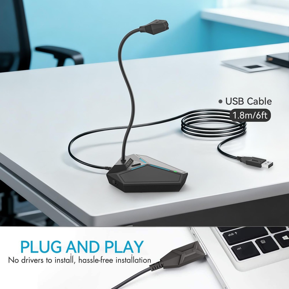 USB Computer Microphone, Plug &Play Desktop Omnidirectional Condenser PC Lapt...