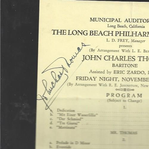 1927 Hand Signed program by John Charles Thomas, Baritone