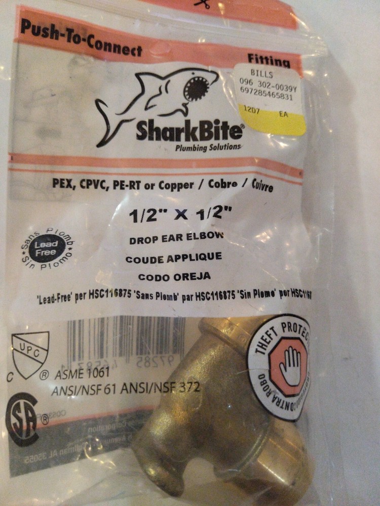 Sharkbite 1/2'' Push T X 1/2'' D Push Brass Drop Ear Elbow