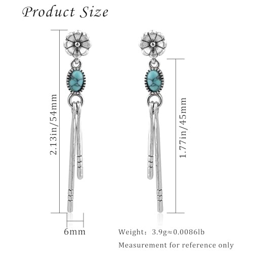 Silver Turquoise Dangle Earrings for Women with Daisy Studs Boho Style Long