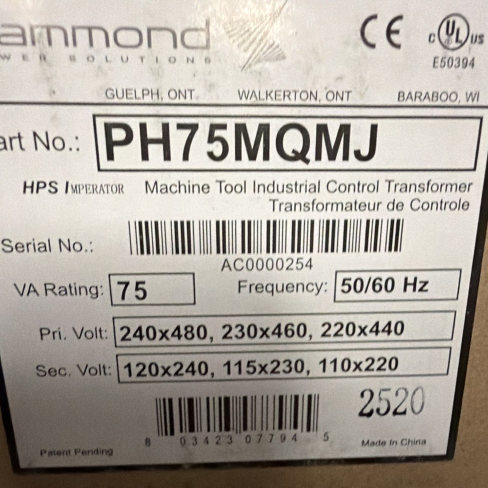 Hammond HPS Imperator 75 VA Industrial Control Transformer Panel Mount PH75MQMJ