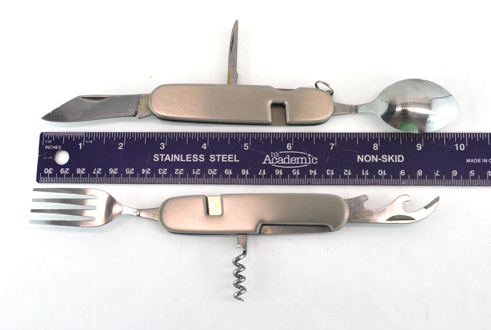 Survival Spoon Fork Multi-tool Corkscrew Awl Knife Can Opener Emergency Prepper