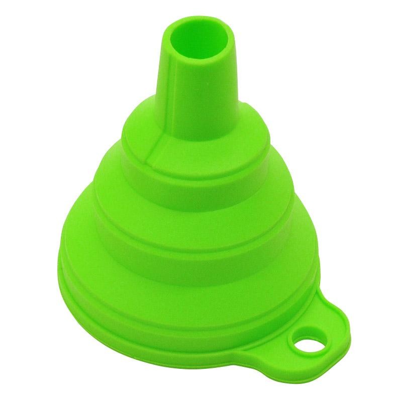 Mini silicone funnel collapses flat, portable tool for kitchen, oil, beer use