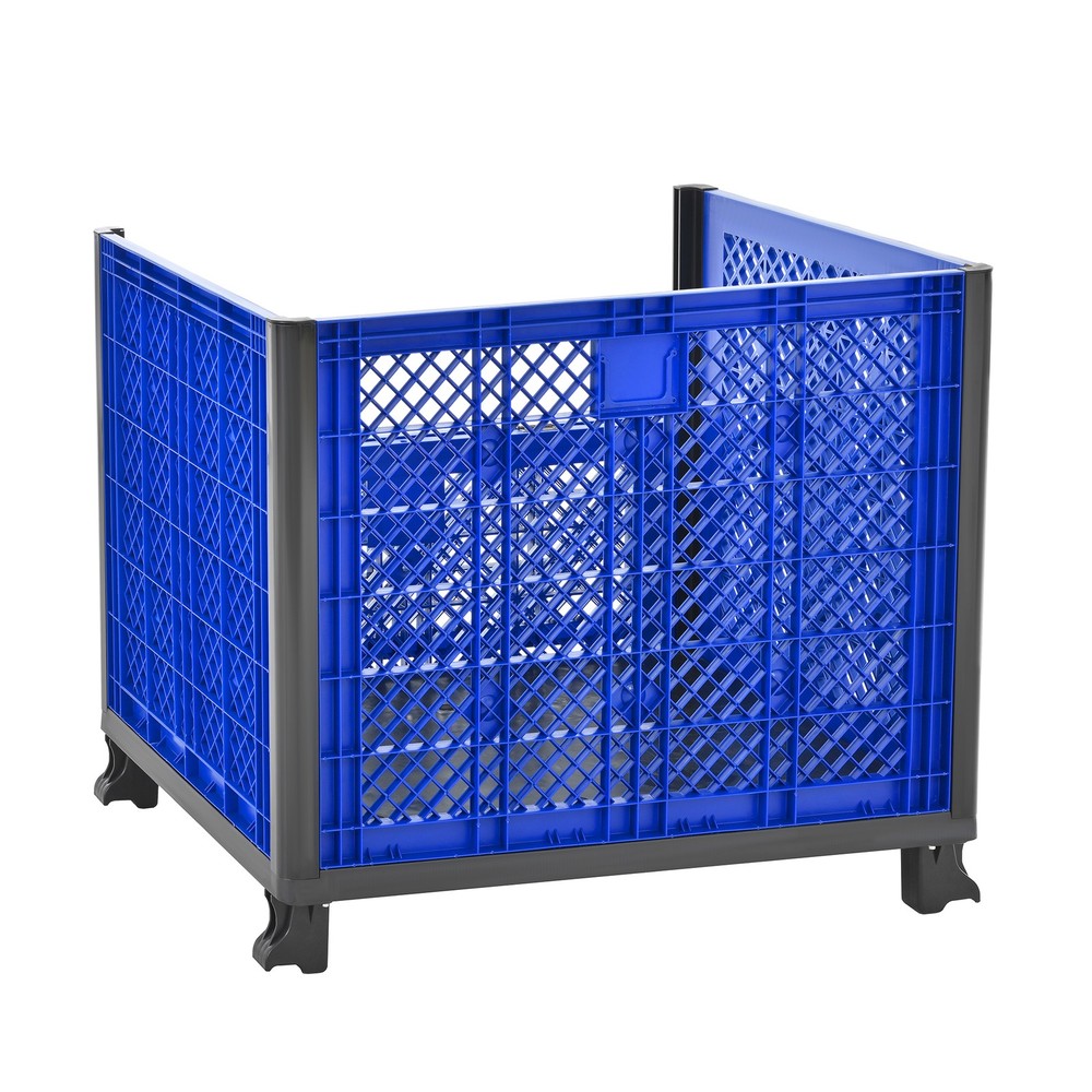 Collapsible Bulk Container Mesh Walls 600lb Capacity Stackable 4 High Blue