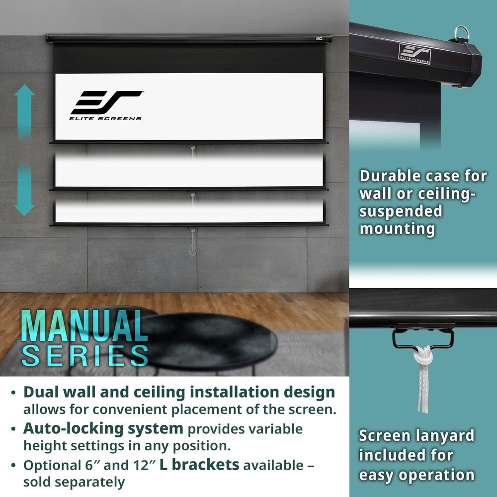 Elite Screens Manual Series, 84-INCH 16:9, Pull Down Manual Projector Screen ...