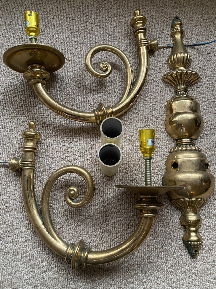 Vintage Solid cast Brass Double Wall Sconce Light Floral Ornate Fix Reclaimed.