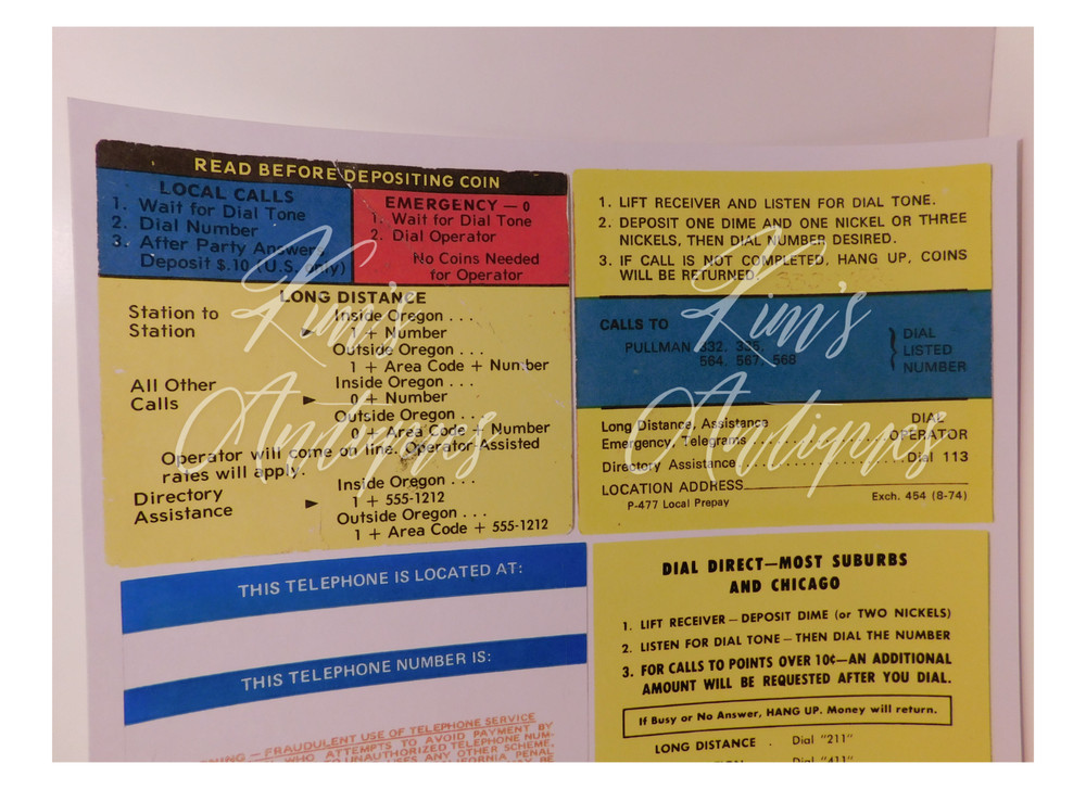 2 Sheets of 6 Diff. Repro. Center Info Card Inserts for A/E or W/E Payphones -P9