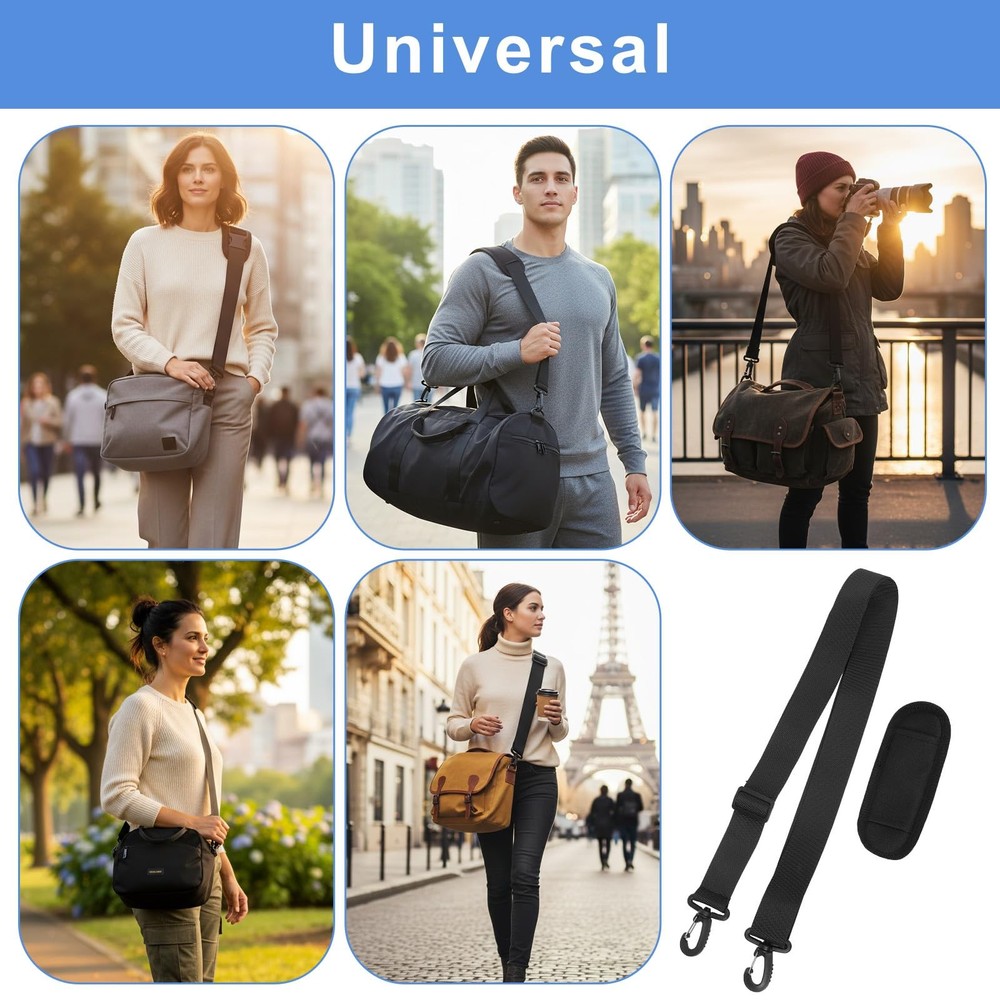 Shoulder Strap, 65 inch Adjustable Duffel Bag Strap Black