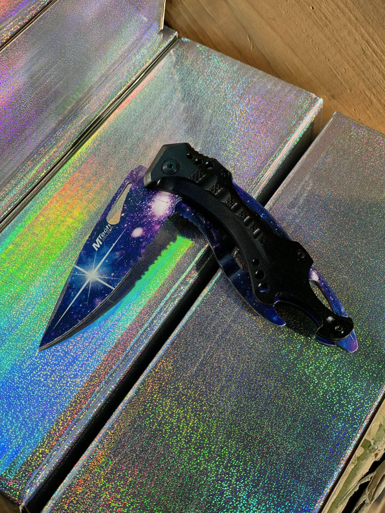 Galaxy Outerspace Design Blade Handle Locking Folding Pocket Knife with Clip