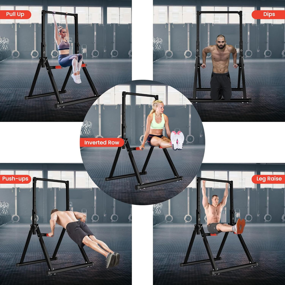 Foldable Power Tower Pull up Bar Dip Station Adjustable Multifunction Workout Pu