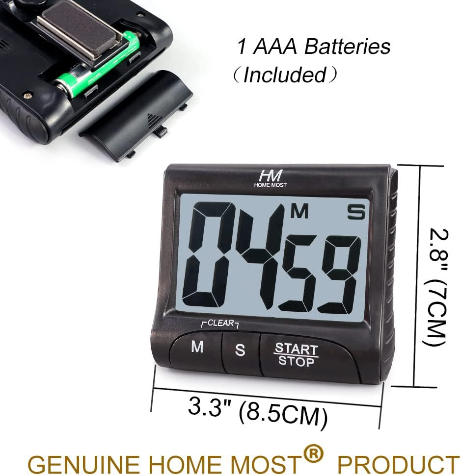 3" Large Display Kitchen Timer - Digital Timer Magnetic Back Loud Alarm on a Rop