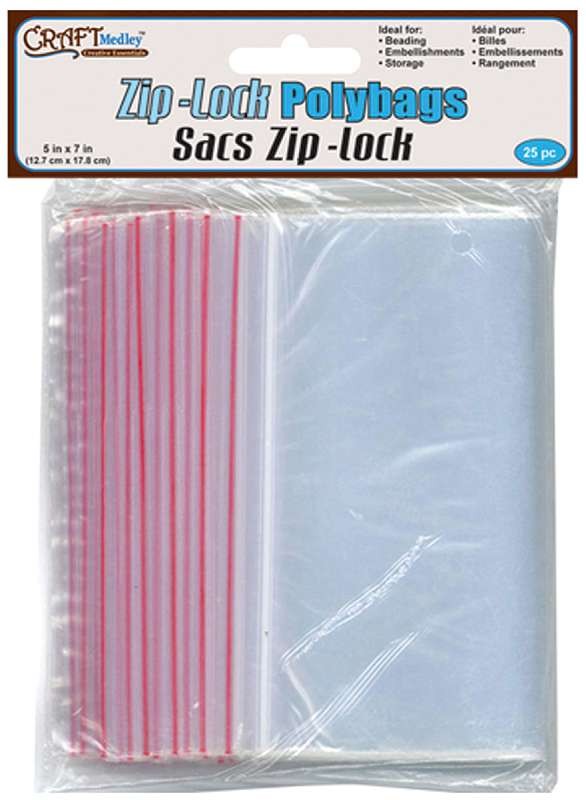 Ziplock Polybags 20/Pkg 5"X7" Clear