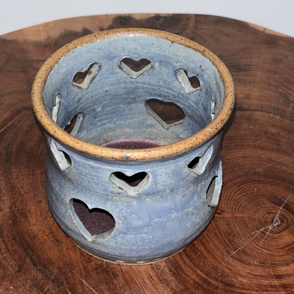 Handmade Stoneware Heart Luminary Signed “Pearl”