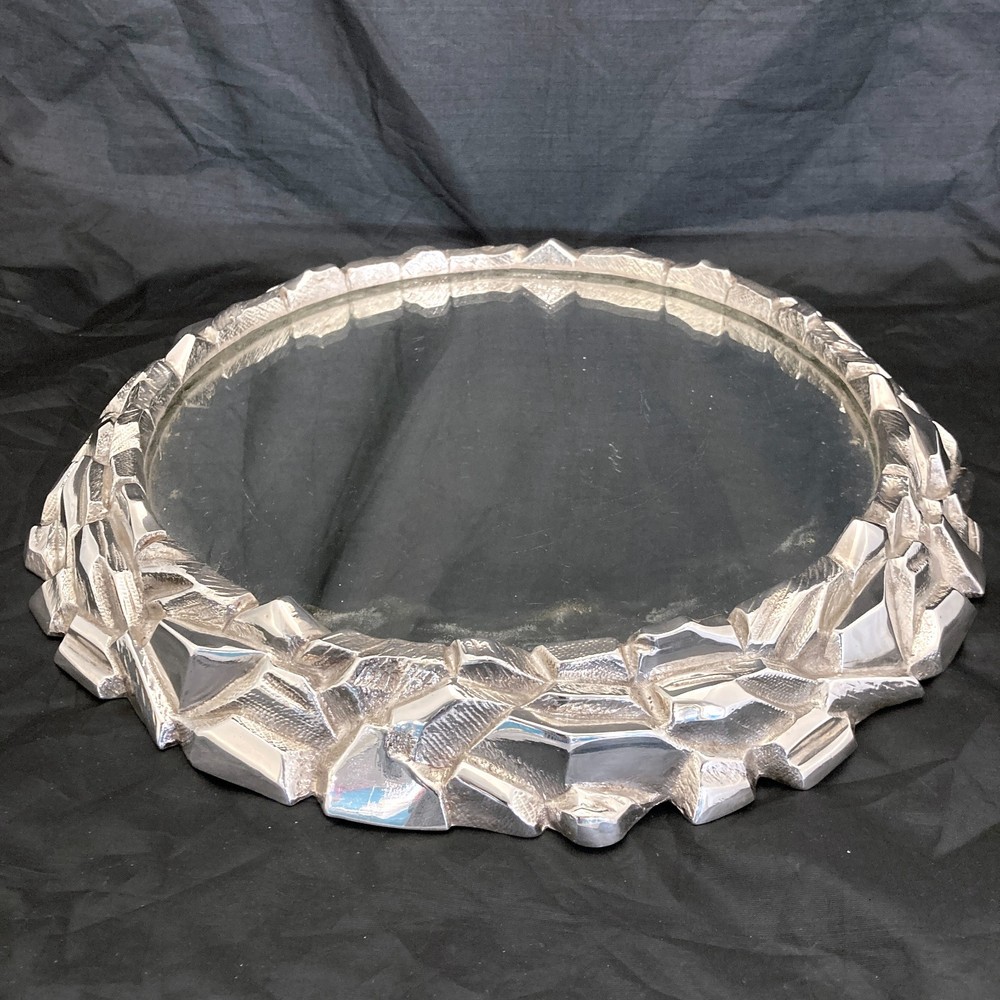 A Victorian silver plated cake stand with a mirrored top c1880
