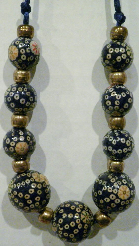 32” Blue Washi Beads Graduating Sizes Necklace