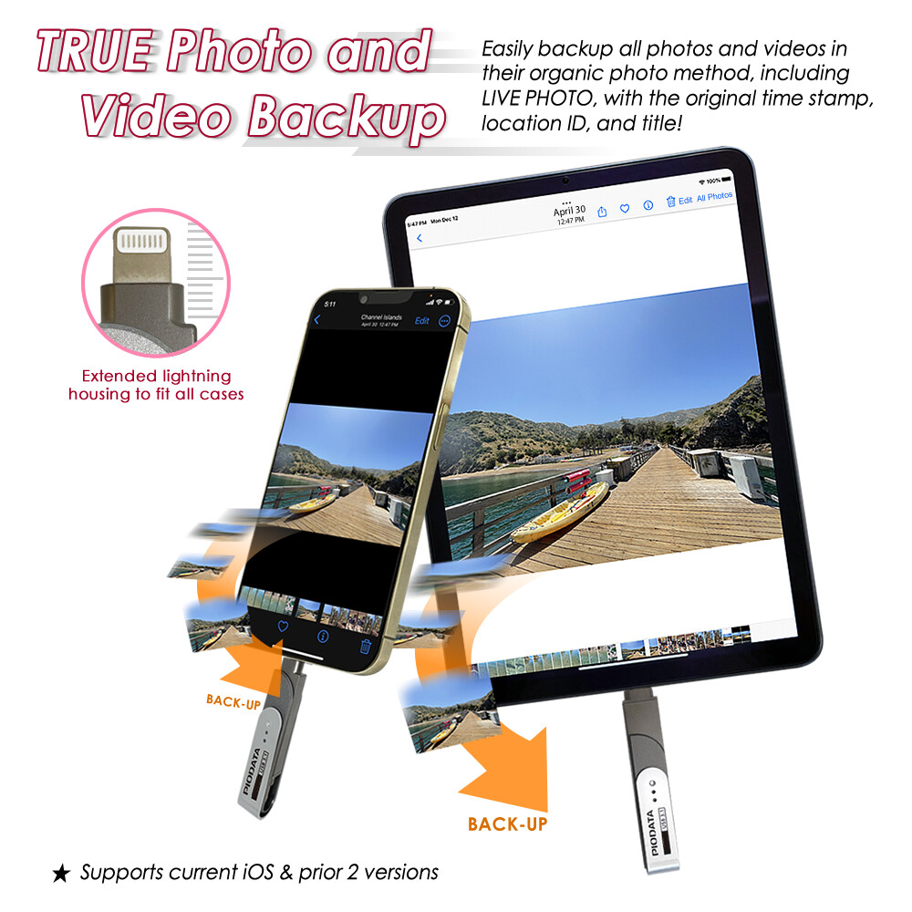 iXflash MFi 256GB iPhone iPad Flash Drive Memory Stick Storage Lightning USB-C