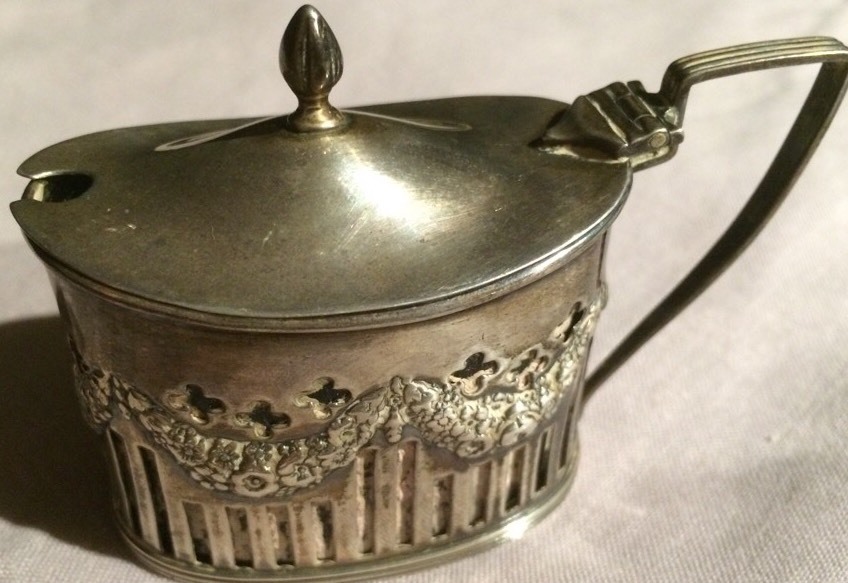 Antique Cheltenham & Co Solid Silver Salt Dip Cellar & Cobalt Insert England