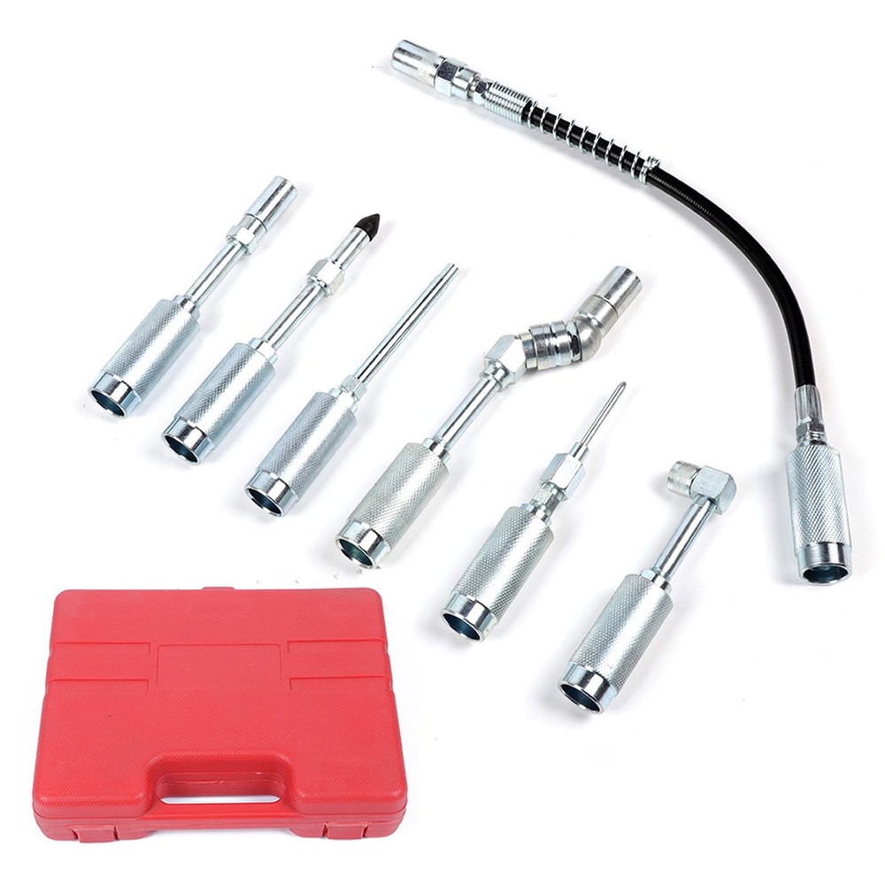7PC Grease Gun / Lube Accessory Kit & Adaptor Nozzle Set In Storage Case