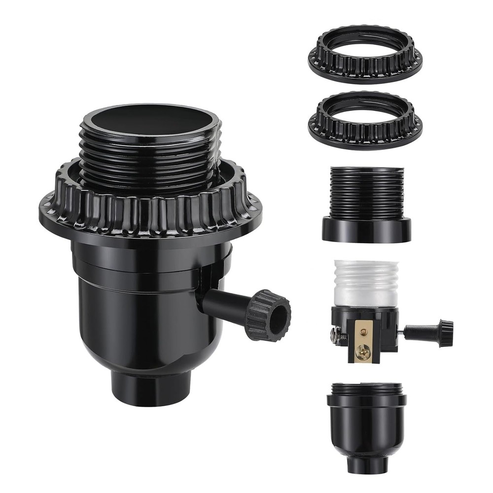 Durable Medium Base Lamp Socket with 2 Shade Rings for Easy Replacement