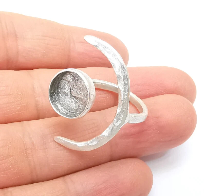 Crescent Moon Silver Ring Blank Base Bezel Settings Cabochon Base 12mm G34951