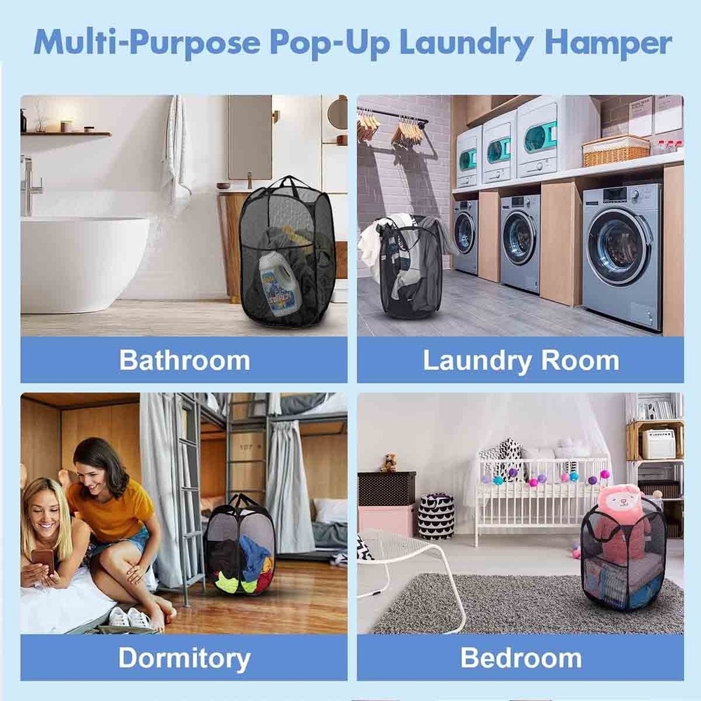 Pop Up Blak Hamper 2 PCS Mesh Pop Up Laundry Hamper Foldable Mesh Laundry Basket