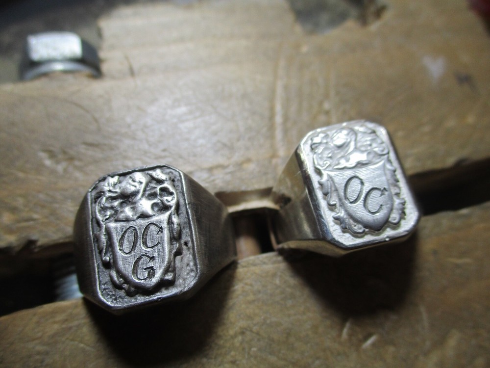 Men's Ring Shield with Engraving Personalized Silver 925/1000