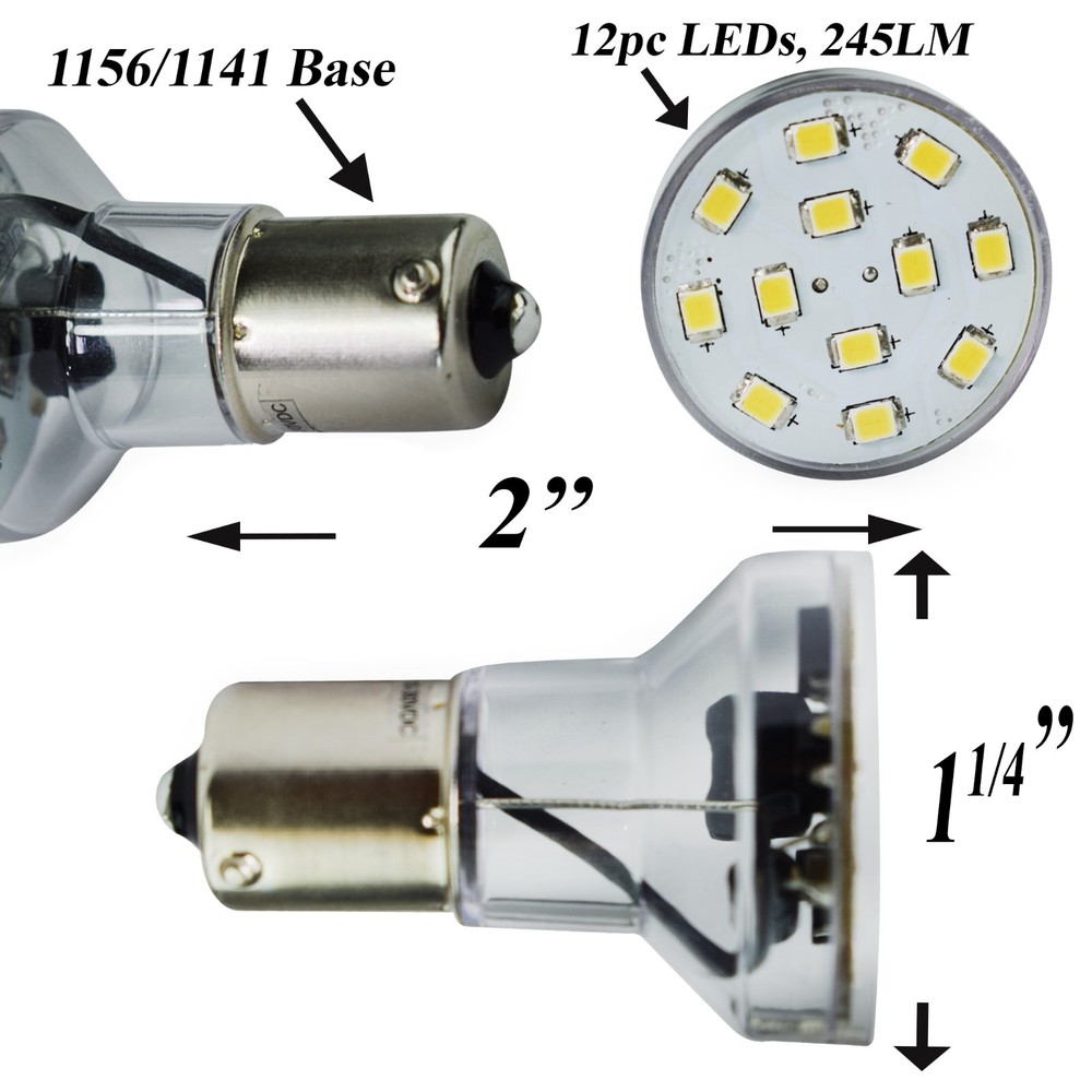 2 Pack LeisureLED Light 1156 1139 1141 1383 LED Bulb 2 Watt 275 Lumen CW Long