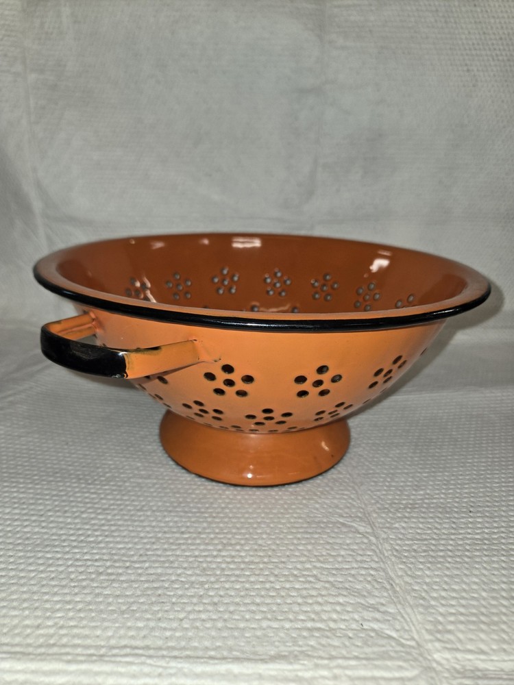 Vintage 1960s Enamelware Orange Colander