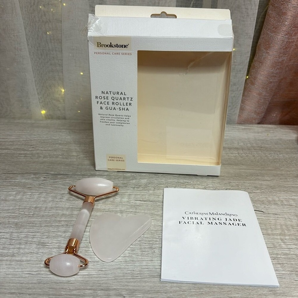 Brookstone Natural Rose Quartz Face Roller & Gus-sha