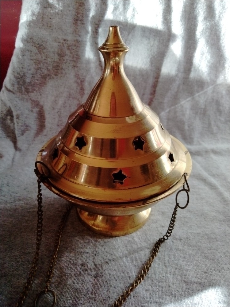 Brass Incense Charcoal Burning Handing Holder 6"