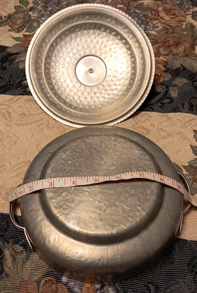 Antique Silver Hammered Bowl With Lid & Handles 9.5"